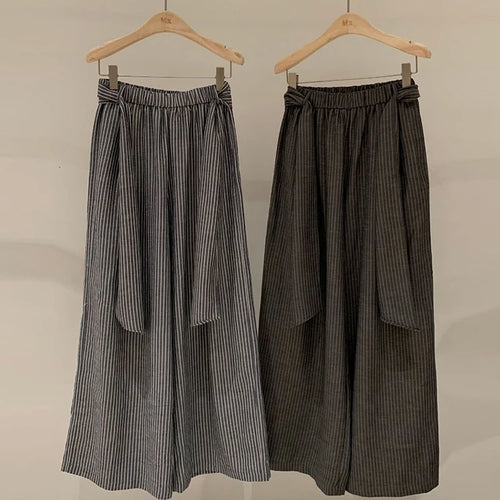 Load image into Gallery viewer, High Elastic Waist Gray Striped Bandage Casual Wide Leg Pants New Trousers Women Fashion Tide Spring Autumn 2025 1DJ1492
