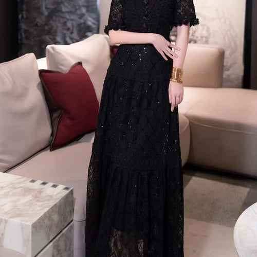 Load image into Gallery viewer, Solid Spliced Sequines Slimming Dresses For Women O Neck Long Sleeve High Waist Temperament Dress Female Fashion
