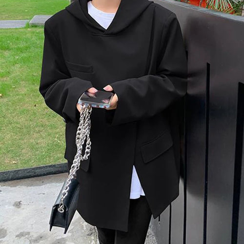 Load image into Gallery viewer, Women Slit Irregular Big Size Blazer New Hooded Long Sleeve Loose Fit Jacket Fashion Tide Spring Autumn 2025  1DH0482
