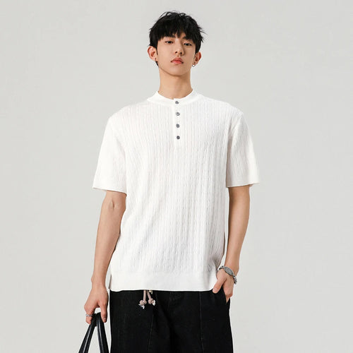 Load image into Gallery viewer, Men&#39;s T-shirts New Summer Fashion Male Multi Buttons Solid Color Round Neck Shourt Sleeves Trendy Clothing 2025 9W1385
