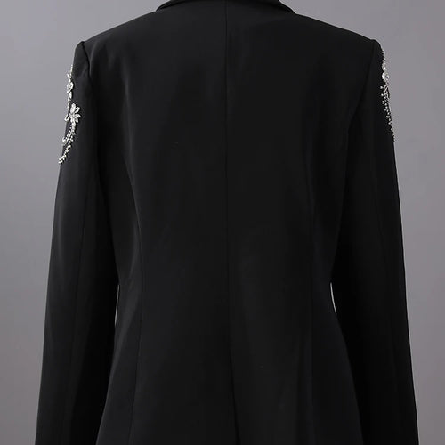 Load image into Gallery viewer, Women Black Rhinestones Nailed Big Size Elegant Blazer New Lapel Long Sleeve Jacket Fashion Spring Autumn 2025 5ZD1434
