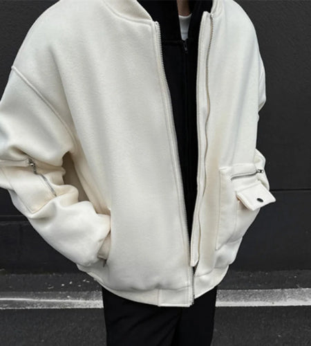 American Style Men's Jacket Back Embroidery Design Letter Round Collar Zipper Patchwork Woolen Loose Male Top Winter 9C9087