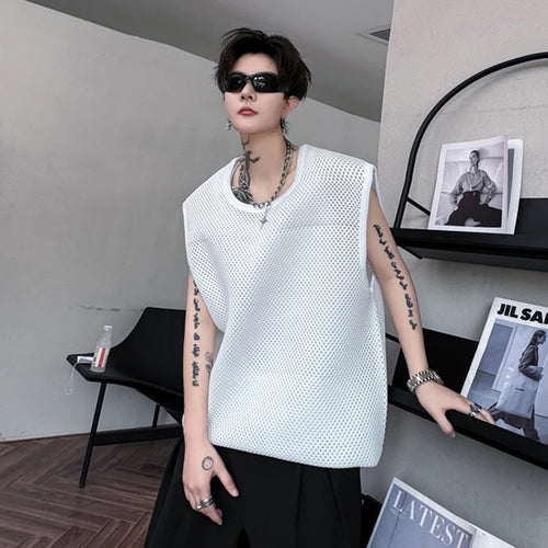 Load image into Gallery viewer, High Street Men&#39;s Vest Hollow Out Tank Top Male Summer  Niche Design Loose Round Neck Sleeveless T-shirt Trend 28W3344
