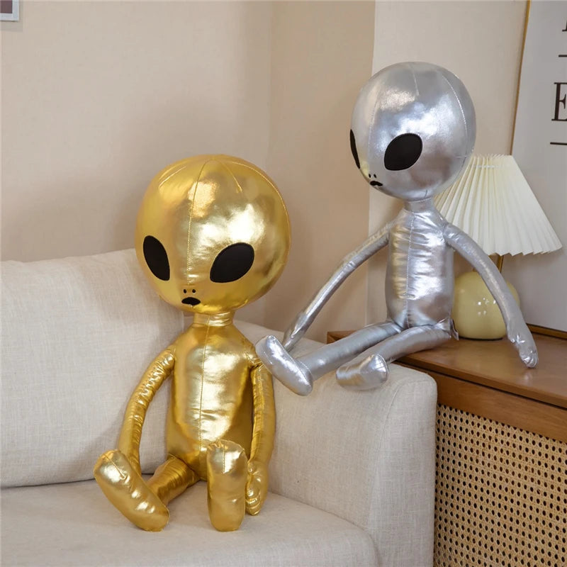 Creative Gold and Silver PU Material Alien Plush Toy Stuffed Soft Monster Plush Pillow Doll Toys for Kids Boys Birthday Gift