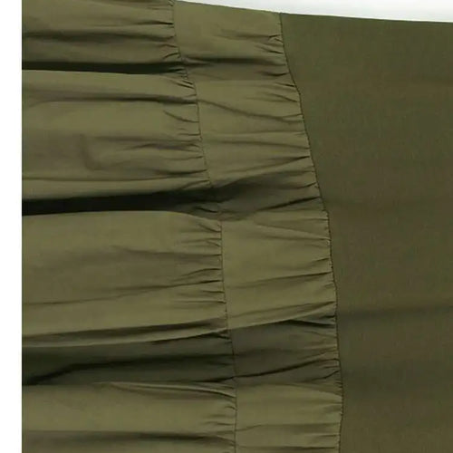 Load image into Gallery viewer, Women Army Green Pleated Hem Big Size Midi Dress New Round Neck Short Sleeve Fashion Tide Spring Summer 2025 1DJ0781
