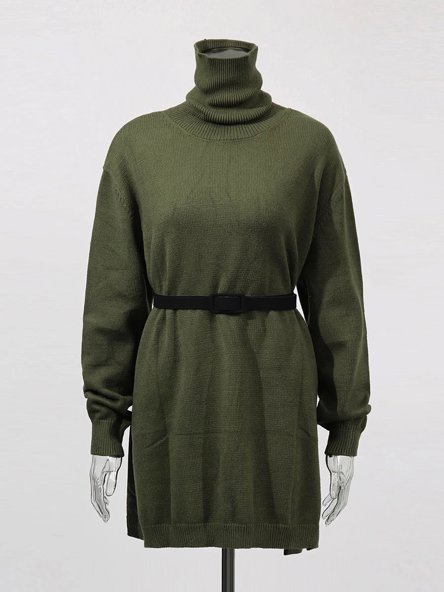 Solid Loose Minimalist Knit Sweaters for Women High Neck Long Sleeves Temperament Sweater Female Fashion Clothes New