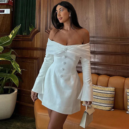 Load image into Gallery viewer, Off-shoulder Long Flare Sleeve Sexy Mini Blazer Dress For Women Autumn Winter New Strapless Backless Elegant Dress
