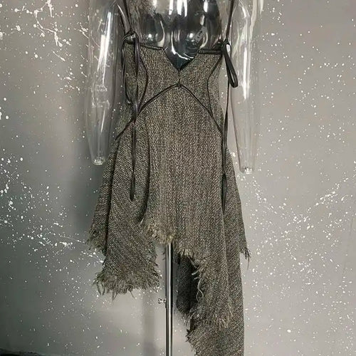 Load image into Gallery viewer, Women 25% Wool Irregular Tassels Burr Hem Vintage Dress New V-Neck Sleeveless Fashion Tide Autumn Winter 2025 1DH4036
