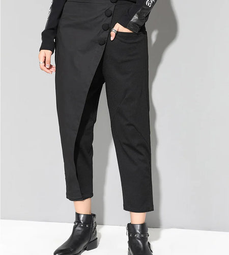 High Elastic Waist Black Asymmetric Casual Pants New Loose Fit Trousers Women Fashion Tide Spring Autumn 2025 1DF4648