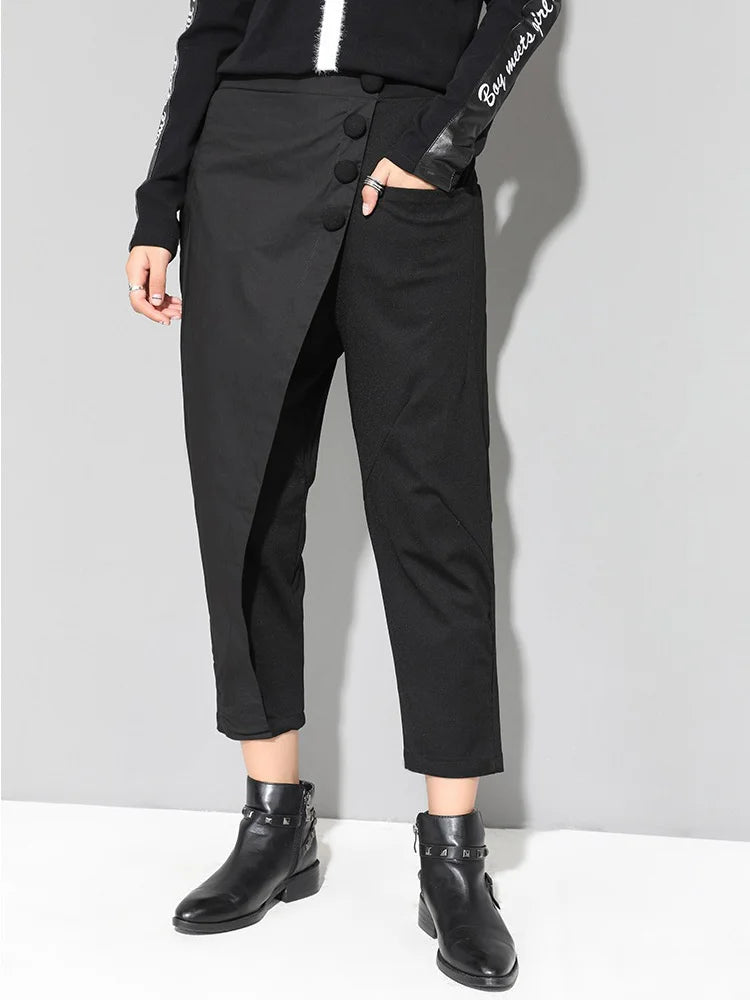 High Elastic Waist Black Asymmetric Casual Pants New Loose Fit Trousers Women Fashion Tide Spring Autumn 2025 1DF4648