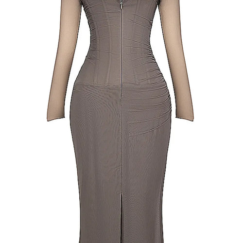 Load image into Gallery viewer, Elegant Sheer Long Sleeve Sexy Maxi Dress For Women Fashion Mesh Strapless Backless Club Party Sexy Long Dress New
