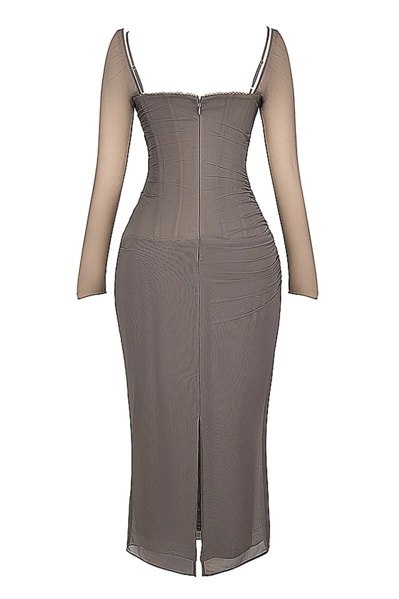 Elegant Sheer Long Sleeve Sexy Maxi Dress For Women Fashion Mesh Strapless Backless Club Party Sexy Long Dress New