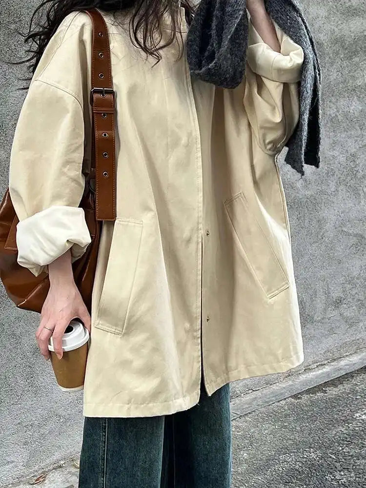 Loose Fit Brown Big Size Casual Jacket New Stand Collar Long Sleeve Women Coat Fashion Tide Spring Autumn 2025 1DH1704