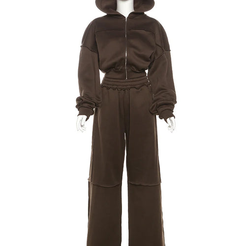 Load image into Gallery viewer, Sporty Women 2 Piece Set Casual Tracksuit Panelled Stripes Simple Hipster Hooded Zip Jacket+Wide Pants Matching Suits
