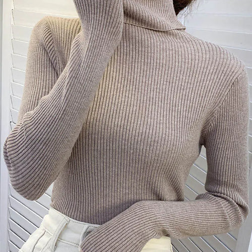 Load image into Gallery viewer, New 2025 Women Pullover Turtleneck Sweater Autumn Long Sleeve Slim Elastic Korean Simple Basic Cheap Jumper Solid Color Top
