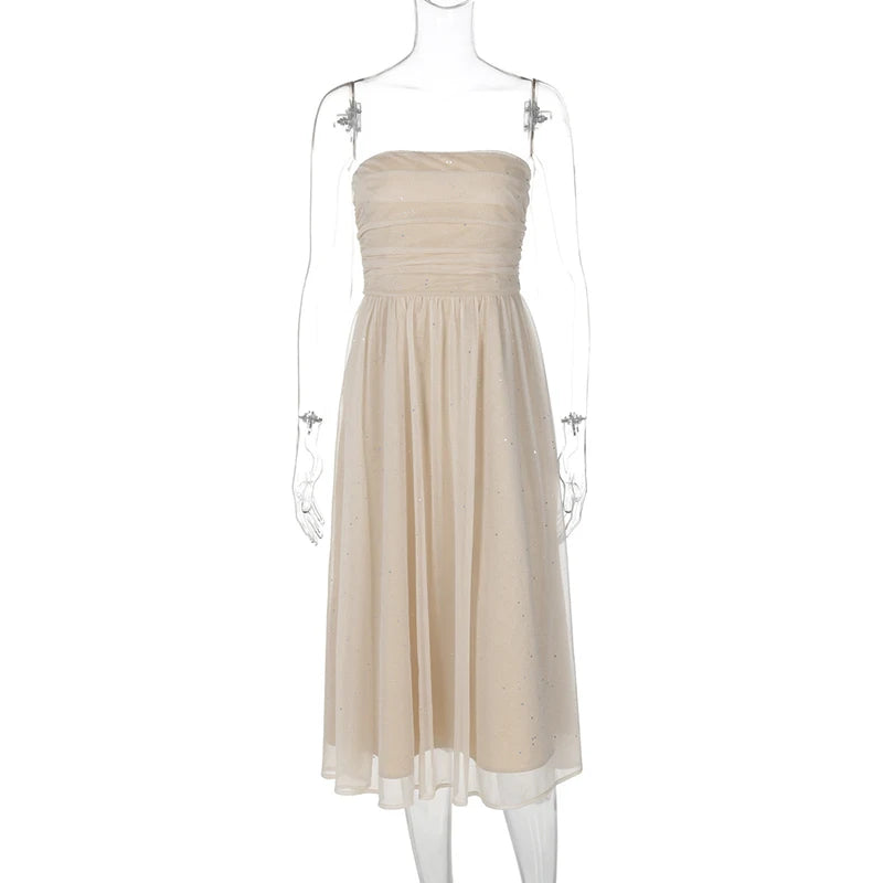 Off-shoulder Backless Bow Sexy Maxi Dress For Women Strapless Sleeveless A-line Loose Pleated Sexy Long Dress Clubwear