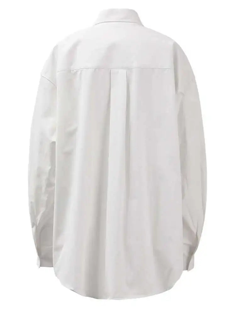 Women Blue Button Shaped Big Size Casual Blouse New Lapel Long Sleeve Shirt Fashion Tide Spring Autumn 2025 CPG1455