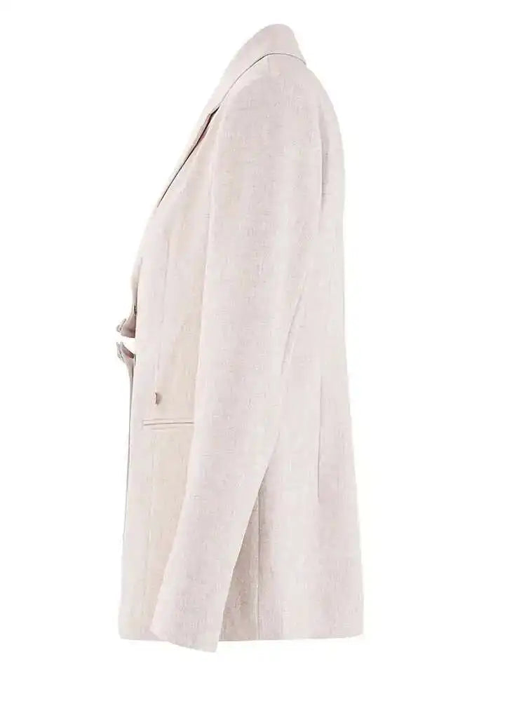 Women Apricot Hollow Out Color-block Elegant Blazer New Lapel Long Sleeve Jacket Fashion Tide Spring Autumn 2025 CPDB238