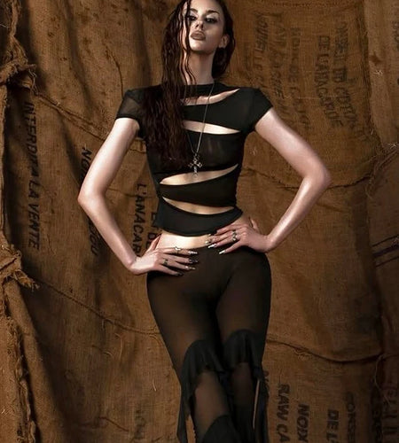 Hollow t-Shirts Women o-Neck Skinny Elasticity Sexy Summer New Trend Midnight Hip-Hop Style Versatile Classic Mini Tops