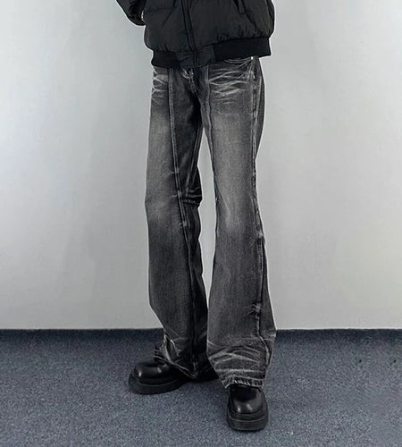 Hip Hop Men's Wear Denim Pant Boot Cut New Trendy Wide Leg Jeans Summer Personalized Bottoms 2025 American Tide 9W1423