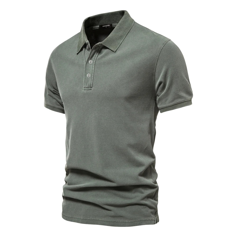 100% Cotton Solid Color Men's Polo Shirts Casual Short Sleeve Turndown Men's Shirts Fashion Streetwear Polos for Men