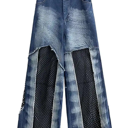Load image into Gallery viewer, High Waist Blue Hollow Out Mesh Denim Wide Leg Jeans New Women Trousers Loose Fashion Tide Spring Autumn 2025 1DH4343
