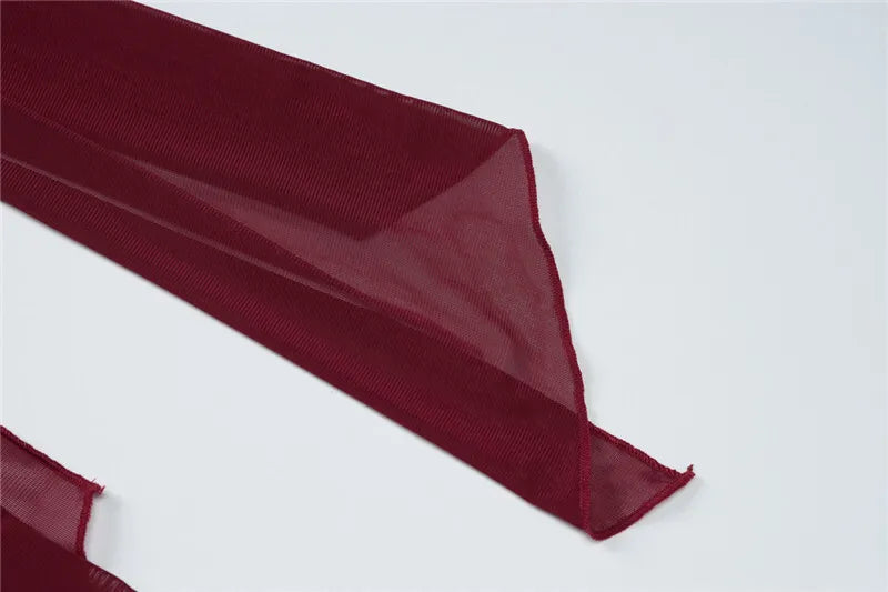 Strapless Backless Sexy Maxi Dress For Women Burgundy Mesh Sleeve Off-shoulder Bodycon Club Party Evening Long Dress