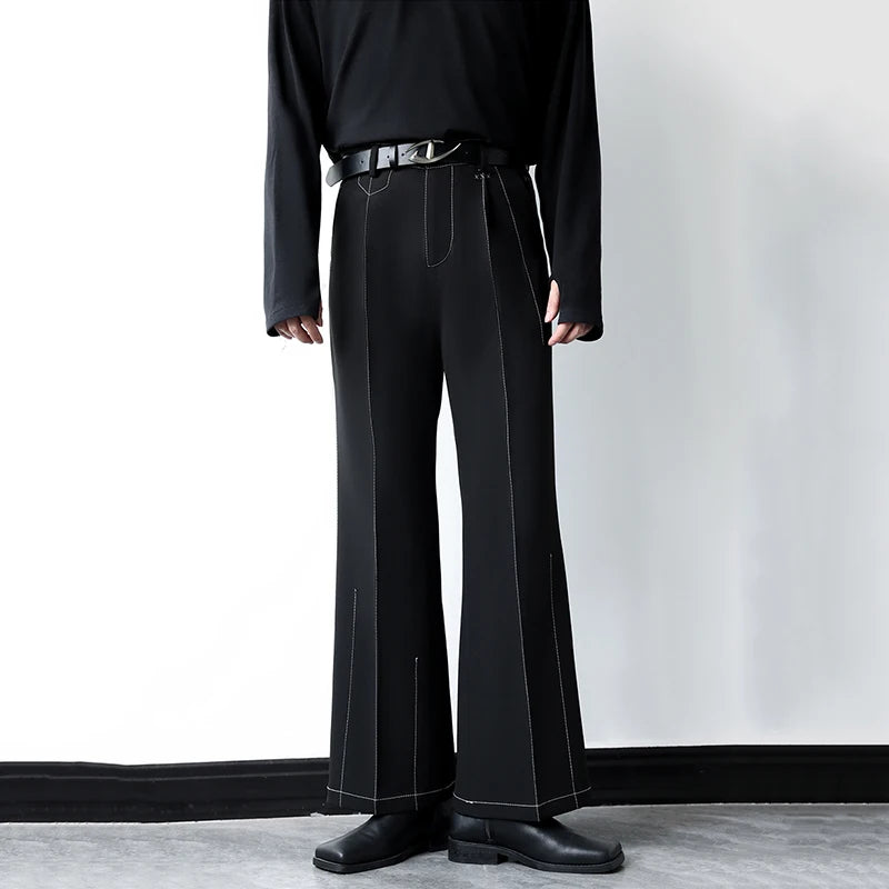 Business Casual Men's Suit Jackets Belt Solid Color Bright Line Desigh Droop Straight Wide Leg Male Bottom Simple 9C9237