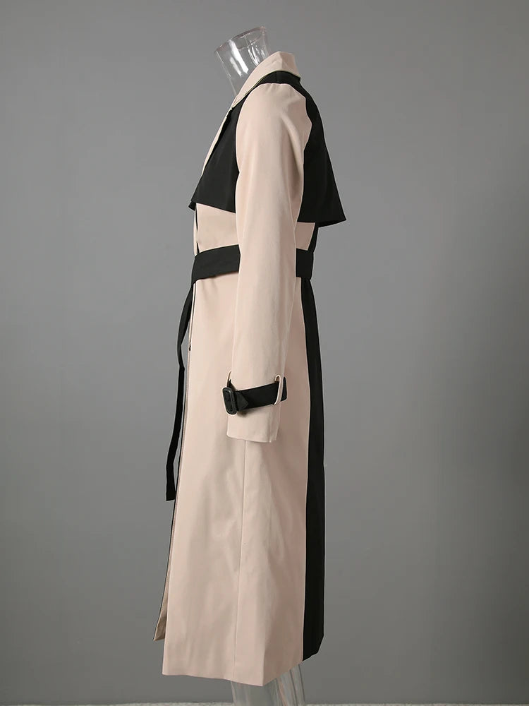 Women Khaki Color-block Elegant Slim Trench New Lapel Long Sleeve Windbreaker Fashion Tide Spring Autumn 2025 2W1922