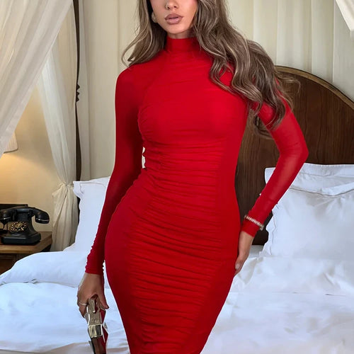 Load image into Gallery viewer, Elegant Mesh Patchwork Long Sleeved Dress Women Double Layer Slim Maxi Dress Female Elegant Party Club Evening Dress2024
