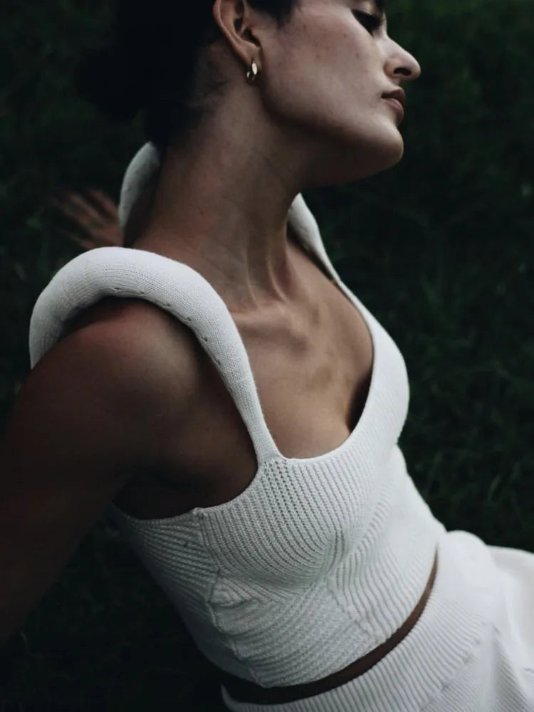 Backless Knit Sweater Crop Tops For Women Vest Fashion Spaghetti Strap Sleeveless Knitted Tank Tops Ladies Camis Tops