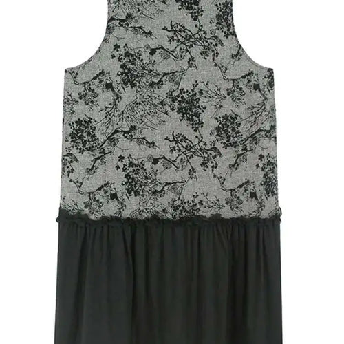 Load image into Gallery viewer, Women Gray Printed Vintage Hem Pleated Big Size Vest Dress New Round Neck Sleeveless Fashion Spring Autumn 2025 1DH9454
