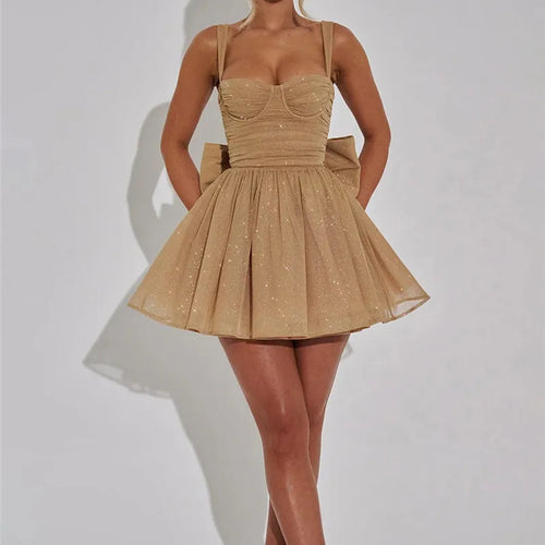 Load image into Gallery viewer, Bow Backless Sexy Mini Dress For Women Robe Spaghetti Strap Sleeveless Backless High Waist A-line Club Dress Vestido
