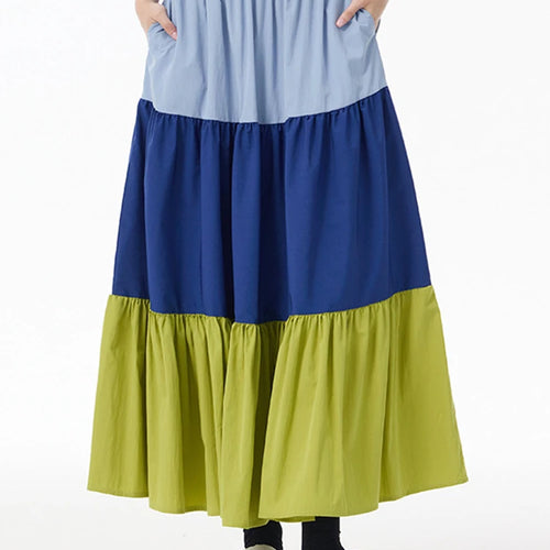 Load image into Gallery viewer, High Elastic Waist Green Color-block Pocket A-line Cake Half-body Skirt Women Fashion Tide New Spring Autumn 2025 1DJ0956
