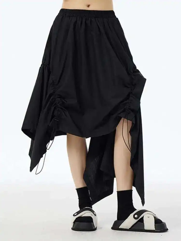 High Elastic Waist Green Irregular Hem Drawstring Half-body Skirt Women Fashion Tide New Spring Autumn 2025 1DH6545