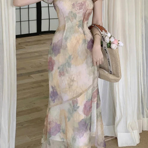 Load image into Gallery viewer, Tie Dye Slim Waist Elegant Female Dresses French Style Square Neck Fashion Women&#39;s Dress Sweet Evening Party Club Dress
