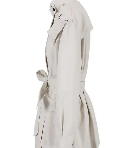 Women Beige Belted Big Size Trench New Stand Collar Long Sleeve Loose Windbreaker Fashion Tide Spring Autumn 2025 CPG0719