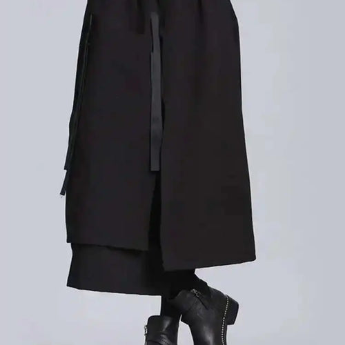 Load image into Gallery viewer, High Elastic Waist Black Irregular Ribbon Long Casual Half-body Skirt Women Fashion Tide New Spring Autumn 2025 JL233
