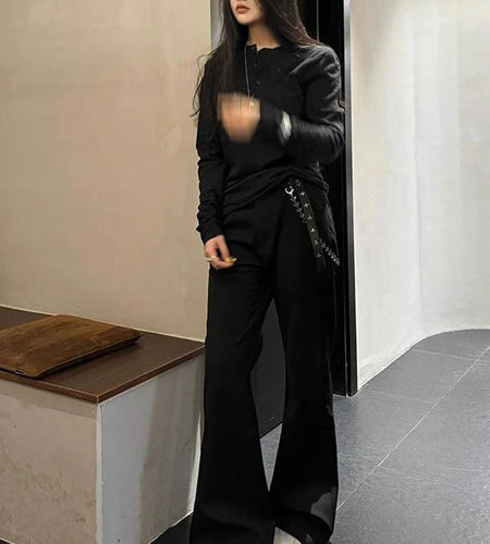 2025 Women Streetwear Embroidery Grunge T-shirts Loose Single Breasted Autumn Black Tops Y2k Aesthetic Casual Style Vintage Tees