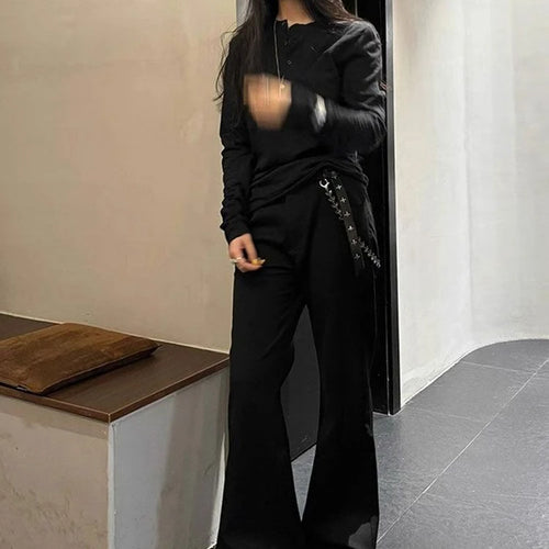 Load image into Gallery viewer, 2025 Women Streetwear Embroidery Grunge T-shirts Loose Single Breasted Autumn Black Tops Y2k Aesthetic Casual Style Vintage Tees
