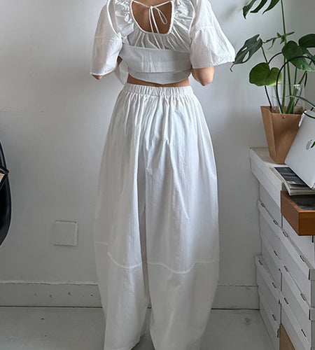 High Elastic Waist White Brief Pocket Wide Leg Casual Pants New Trousers Women Fashion Tide Spring Autumn 2025 1DJ1590