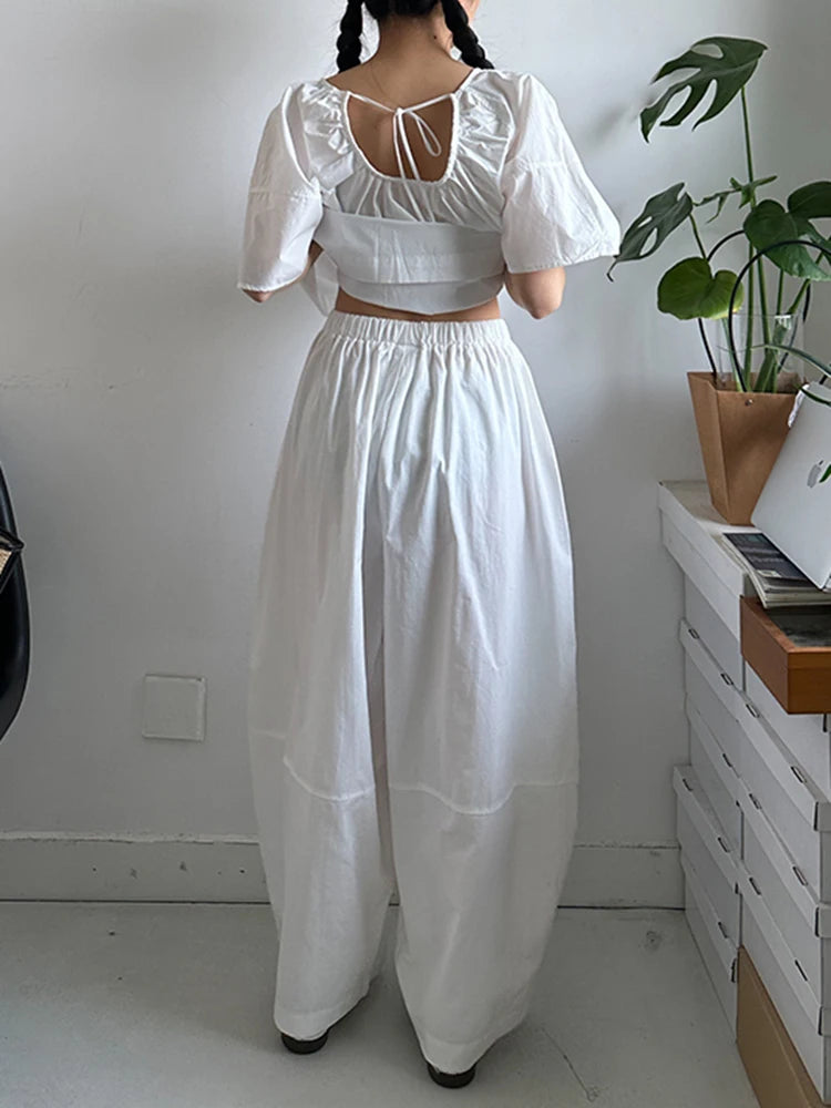High Elastic Waist White Brief Pocket Wide Leg Casual Pants New Trousers Women Fashion Tide Spring Autumn 2025 1DJ1590