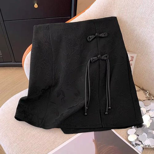 Load image into Gallery viewer, Chinese Style Vintage White Elegant Split Mini Skirt Spring Summer Fashion Black High Waist Party Short Skirt Women Clothing New
