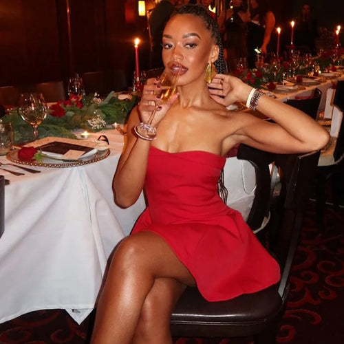 Load image into Gallery viewer, Sexy Sleeveless Patchwork Off-shoulder Backless Strapless Mini Dress For Women Solid Zipper Slim Sexy Club Party Dress
