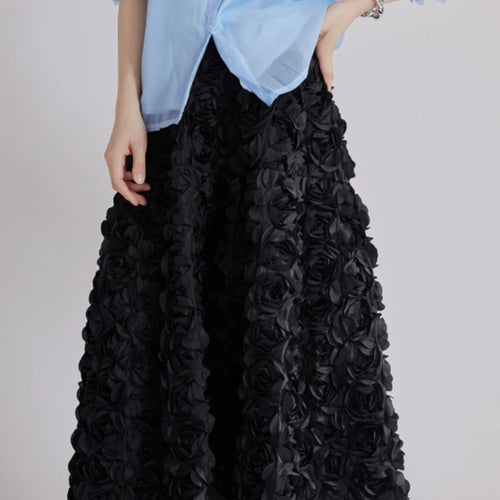 Load image into Gallery viewer, Blackwhite Hit Color Spliced 3D Flower Fashion Skirts for Women High Waist Patchwork Pockets Long Skirt Female New
