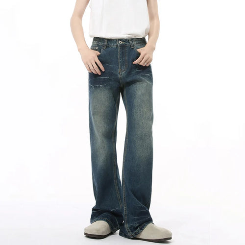 Load image into Gallery viewer, Simple Autumn Men&#39;s Jeans Slim Ripple Mill White Washing Denim Pants Korean Style Straight Leg Loose Male Bottom 9C8973
