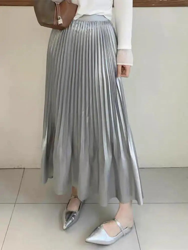 Spring Summer French Fashion Black Elegant Sexy Club Pleated Long Skirts Women Grey High Waist Vacation Slim Wrap Hip Skirt 2025