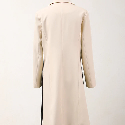 Load image into Gallery viewer, Women Beige Denim Color-block Long Elegant Blazer New Lapel Long Sleeve Jacket Fashion Tide Spring Autumn 2025 CPDB132
