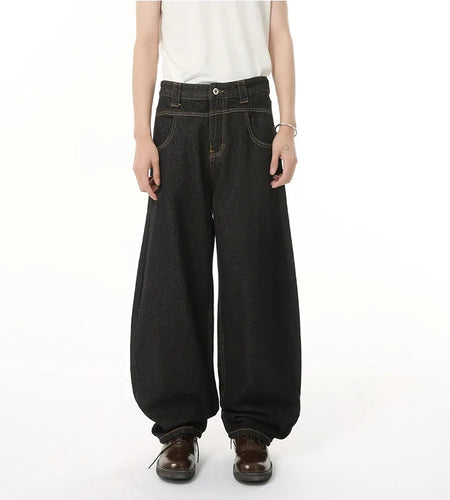 Men's Jeans New Niche Curved Knife Design Straight Wide Leg Trendy Solid Color Washed Male Bottoms American Style 9W1838