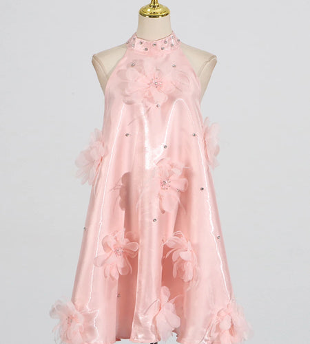 Solid Spliced Appliques Loose Dresses For Women O Neck Sleeveless High Waist Temperament Mini Dress Female Fashion